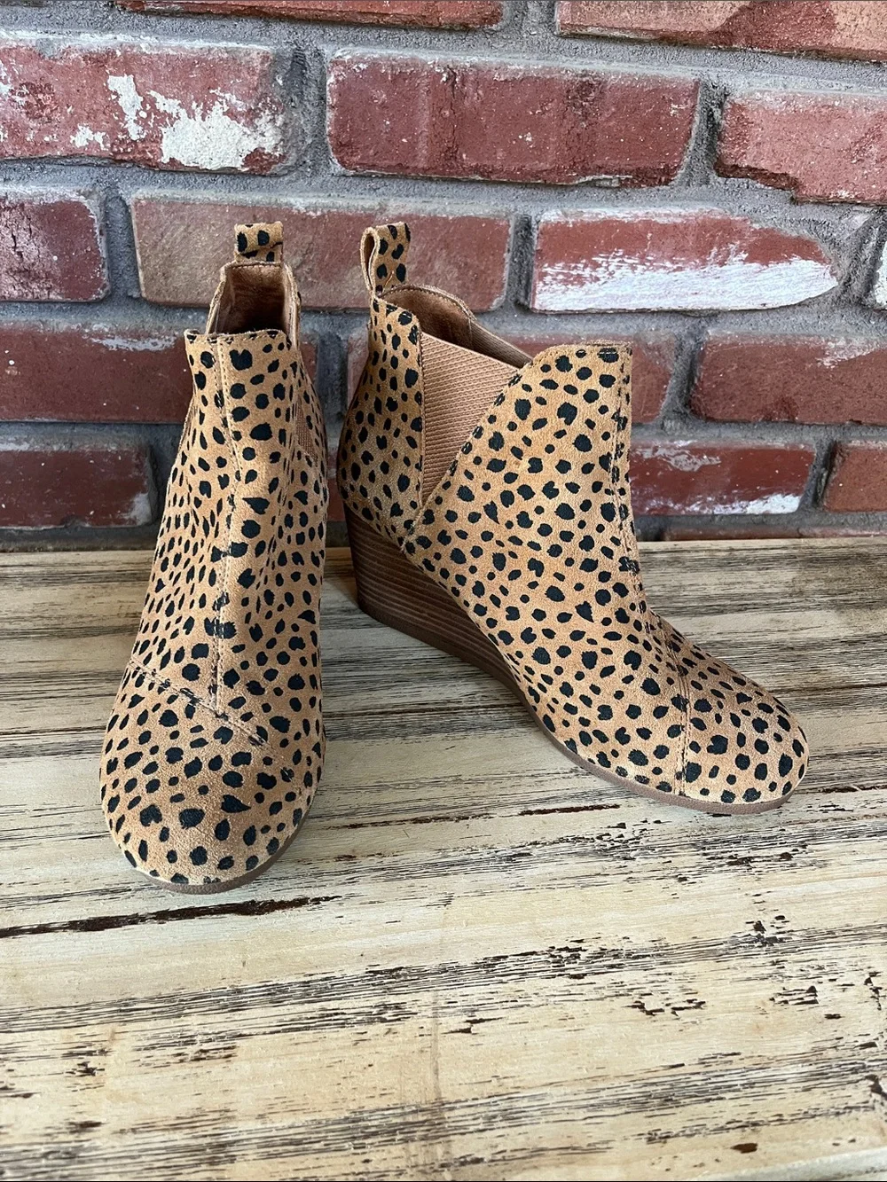 Toms Tan and Black Cheetah Print Suede Ankle Booties